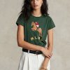 Gröna T-shirts med logotyp för Ralph Lauren Equestrian Appliqué för kvinnor Gröna T-shirts med logotyp för Ralph Lauren Equestrian Appliqué för kvinnor