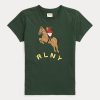 Gröna T-shirts med logotyp för Ralph Lauren Equestrian Appliqué för kvinnor Gröna T-shirts med logotyp för Ralph Lauren Equestrian Appliqué för kvinnor