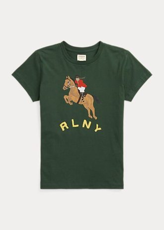 Gröna T-shirts med logotyp för Ralph Lauren Equestrian Appliqué för kvinnor