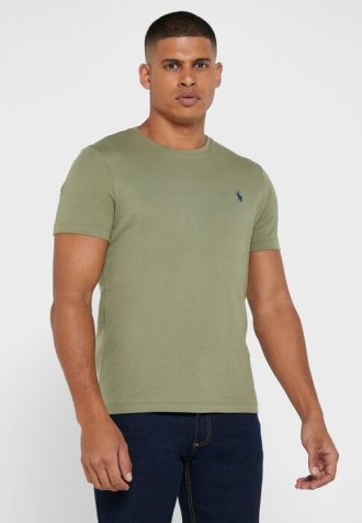 Gröna t-shirts med rund hals för män Ralph Lauren bröstlogotyp