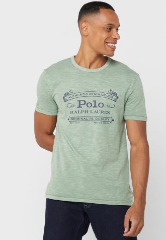 Gröna t-shirts med rund hals för män Ralph Lauren logotyp