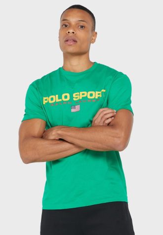 Gröna t-shirts med rund hals för män Ralph Lauren logotyp