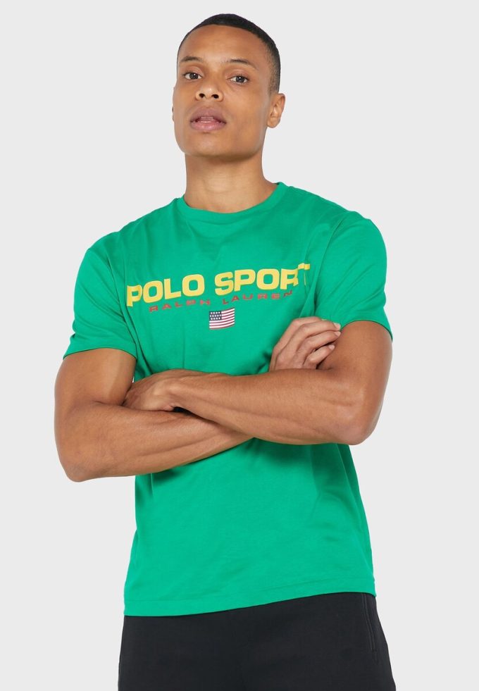 Gröna t-shirts med rund hals för män Ralph Lauren logotyp