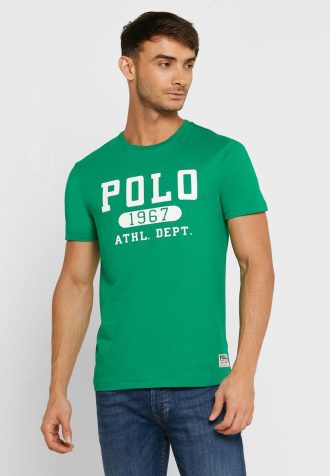 Gröna t-shirts med rund hals för män Ralph Lauren logotyp