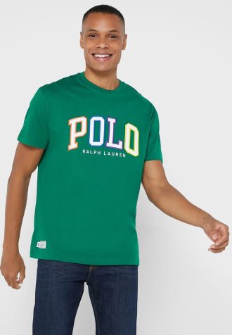 Gröna t-shirts med rund hals för män Ralph Lauren logotyp