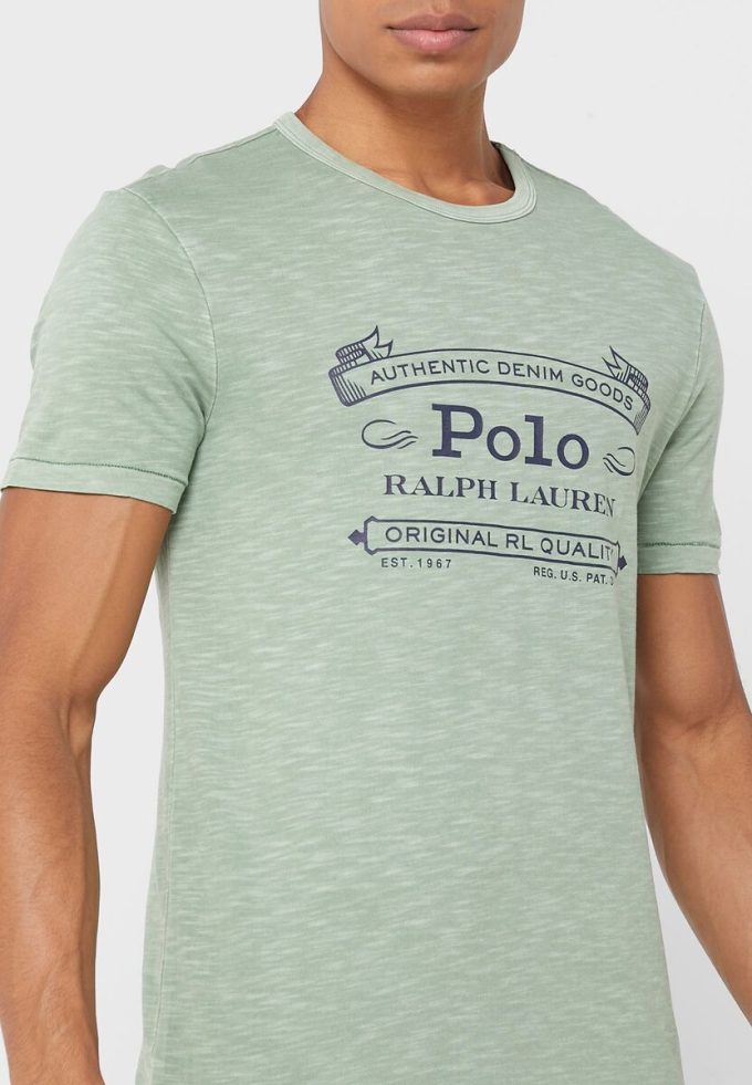 Gröna t-shirts med rund hals för män Ralph Lauren logotyp Gröna t-shirts med rund hals för män Ralph Lauren logotyp