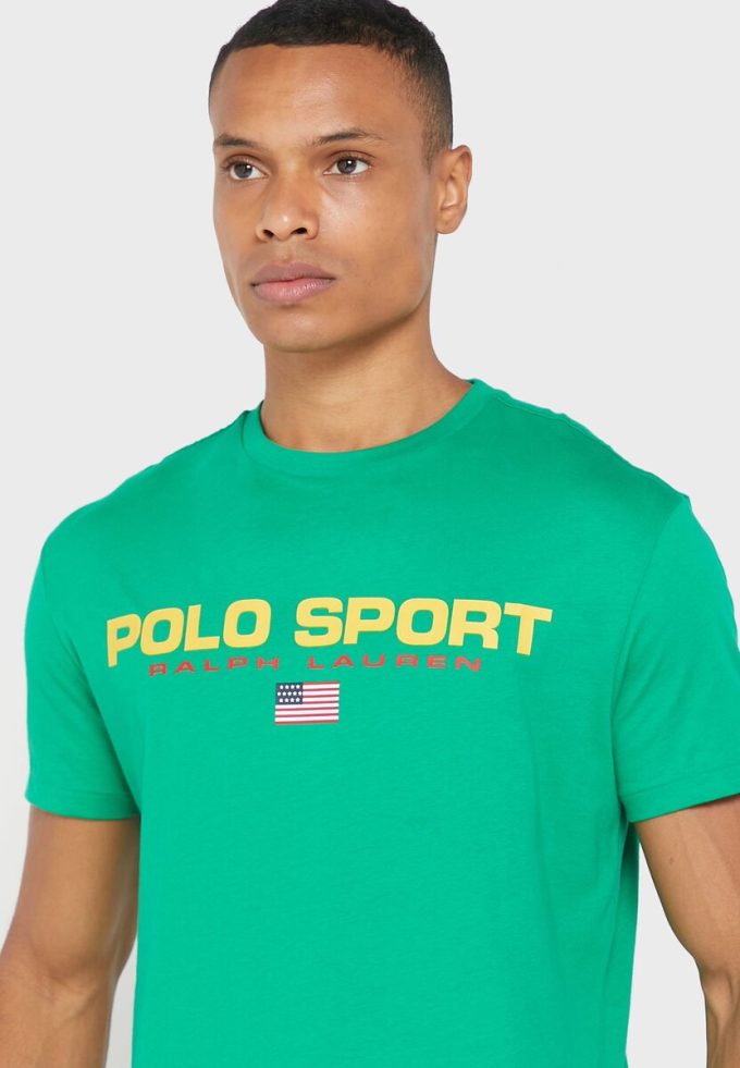 Gröna t-shirts med rund hals för män Ralph Lauren logotyp