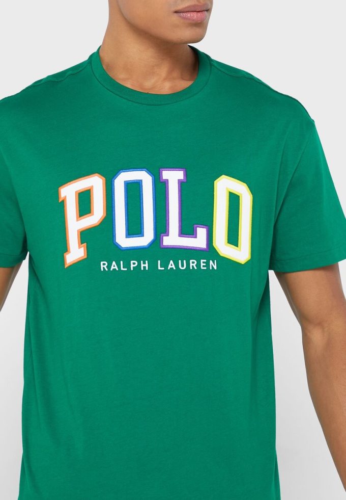 Gröna t-shirts med rund hals för män Ralph Lauren logotyp Gröna t-shirts med rund hals för män Ralph Lauren logotyp