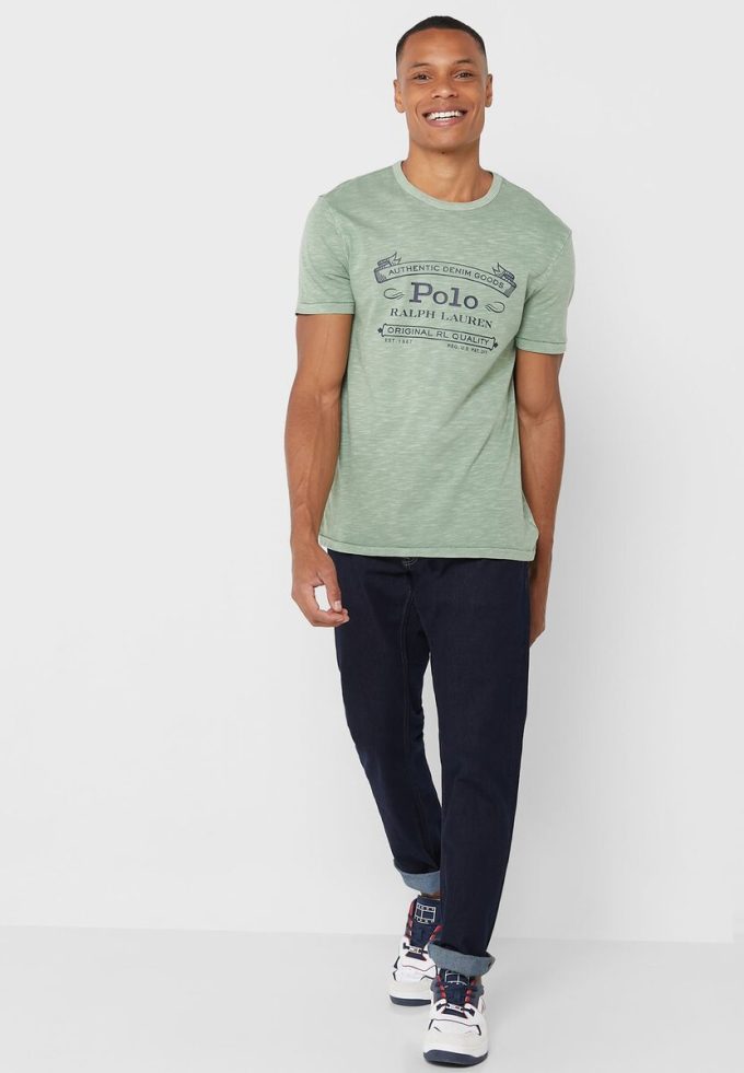 Gröna t-shirts med rund hals för män Ralph Lauren logotyp Gröna t-shirts med rund hals för män Ralph Lauren logotyp