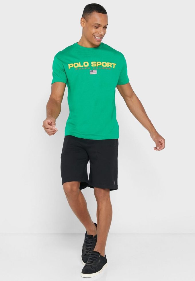 Gröna t-shirts med rund hals för män Ralph Lauren logotyp