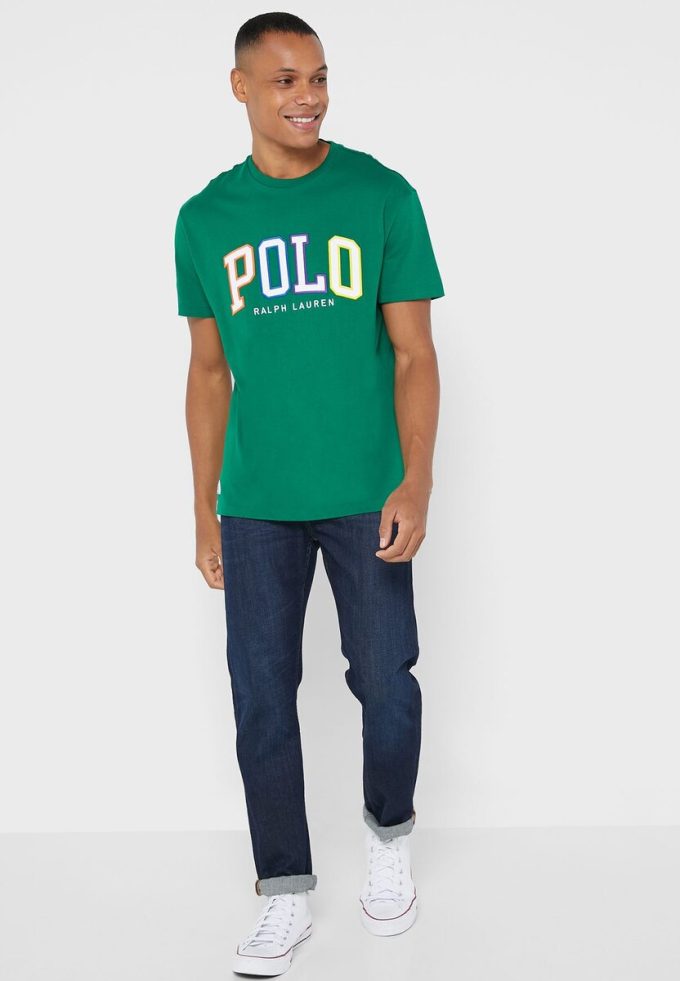 Gröna t-shirts med rund hals för män Ralph Lauren logotyp Gröna t-shirts med rund hals för män Ralph Lauren logotyp