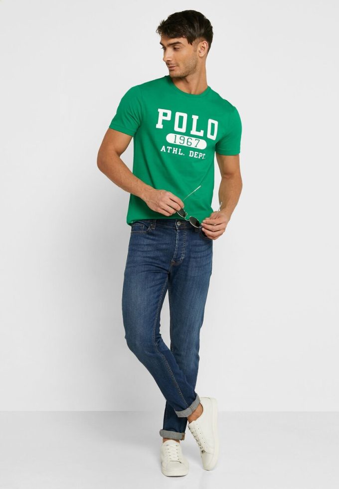 Gröna t-shirts med rund hals för män Ralph Lauren logotyp
