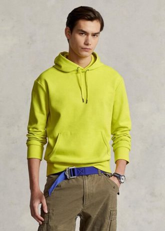 Gul Ralph Lauren dubbelstickad luvtröja för män