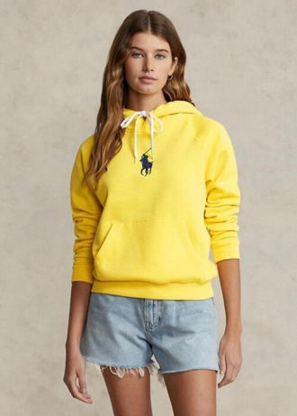 Gul Ralph Lauren-huvtröja i fleece med stor ponnysform för kvinnor