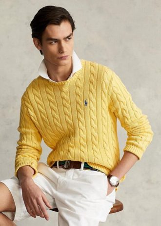 Gul Ralph Lauren kabelstickad bomullströja för män
