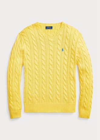 Gul Ralph Lauren kabelstickad bomullströja för män
