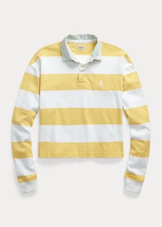 Gul/vit Ralph Lauren Randig Randig Jersey Rugby Polo Shirts