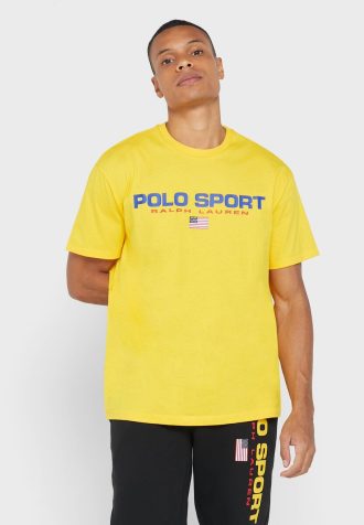 Gula Ralph Lauren-logotyp T-shirts med rund hals för män
