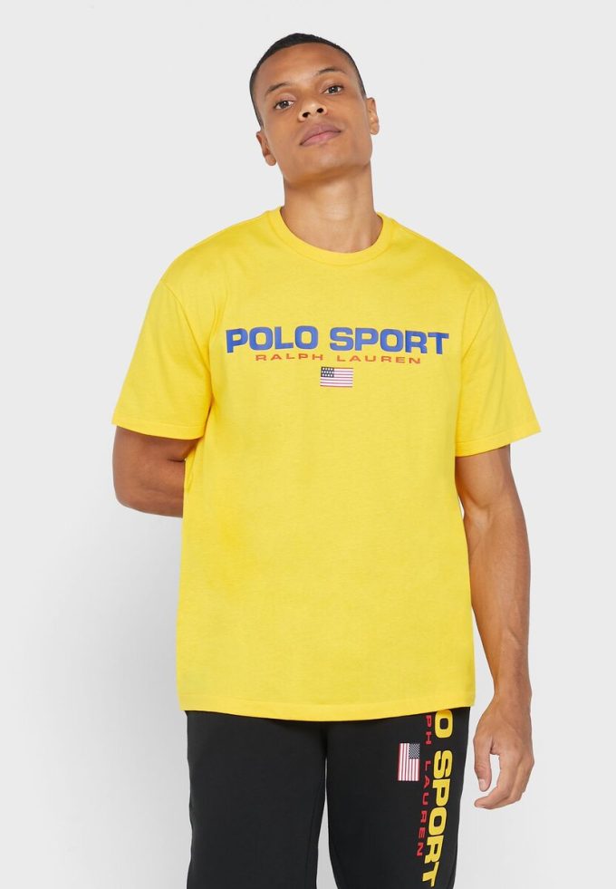Gula Ralph Lauren-logotyp T-shirts med rund hals för män