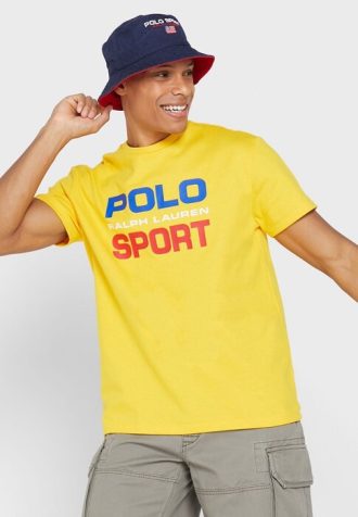 Gula Ralph Lauren-logotyp T-shirts med rund hals för män