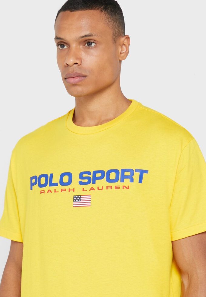 Gula Ralph Lauren-logotyp T-shirts med rund hals för män