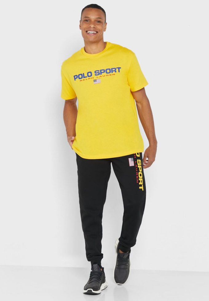 Gula Ralph Lauren-logotyp T-shirts med rund hals för män