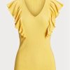 Gula Ralph Lauren Ralph Lauren T-shirts med volanger i ribbstickade t-shirts Gula Ralph Lauren Ralph Lauren T-shirts med volanger i ribbstickade t-shirts