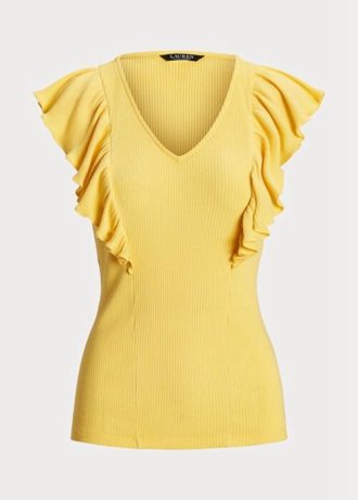Gula Ralph Lauren Ralph Lauren T-shirts med volanger i ribbstickade t-shirts