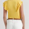 Gula Ralph Lauren Ralph Lauren T-shirts med volanger i ribbstickade t-shirts Gula Ralph Lauren Ralph Lauren T-shirts med volanger i ribbstickade t-shirts