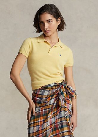 Gula Ralph Lauren Slim Fit Cashmere pikétröjor för kvinnor