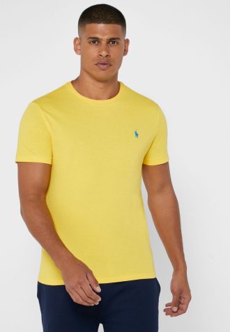 Gula t-shirts med rund hals för män Ralph Lauren bröstlogotyp Gula t-shirts med rund hals för män Ralph Lauren bröstlogotyp