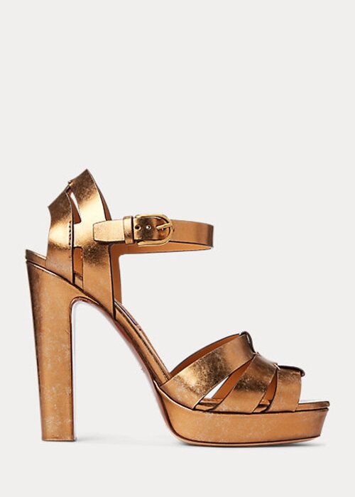 Guld dam Ralph Lauren Callahan metalliska sandaler i kalvskinn Guld dam Ralph Lauren Callahan metalliska sandaler i kalvskinn
