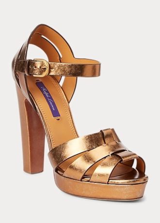 Guld dam Ralph Lauren Callahan metalliska sandaler i kalvskinn