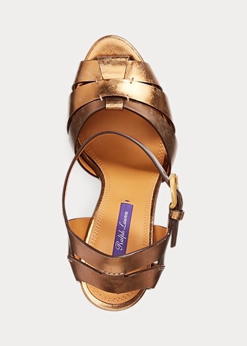 Guld dam Ralph Lauren Callahan metalliska sandaler i kalvskinn Guld dam Ralph Lauren Callahan metalliska sandaler i kalvskinn