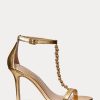 Guld dam Ralph Lauren Kate metalliska nappa lädersandaler Guld dam Ralph Lauren Kate metalliska nappa lädersandaler