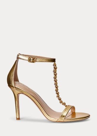 Guld dam Ralph Lauren Kate metalliska nappa lädersandaler Guld dam Ralph Lauren Kate metalliska nappa lädersandaler