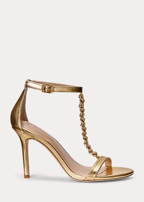 Guld dam Ralph Lauren Kate metalliska nappa lädersandaler Guld dam Ralph Lauren Kate metalliska nappa lädersandaler