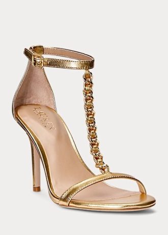 Guld dam Ralph Lauren Kate metalliska nappa lädersandaler Guld dam Ralph Lauren Kate metalliska nappa lädersandaler