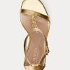 Guld dam Ralph Lauren Kate metalliska nappa lädersandaler Guld dam Ralph Lauren Kate metalliska nappa lädersandaler