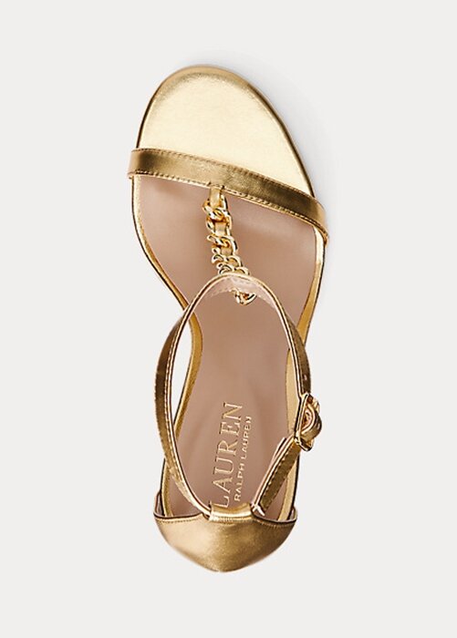 Guld dam Ralph Lauren Kate metalliska nappa lädersandaler Guld dam Ralph Lauren Kate metalliska nappa lädersandaler