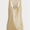 Guld dam Ralph Lauren Presling utsmyckade tyll blus toppar Guld dam Ralph Lauren Presling utsmyckade tyll blus toppar