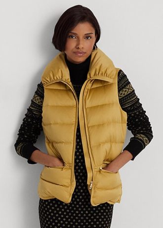 Guld dam Ralph Lauren satin quiltad dunväst