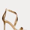 Guld Ralph Lauren Gabriele metalliska lädersandaler för kvinnor Guld Ralph Lauren Gabriele metalliska lädersandaler för kvinnor