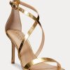 Guld Ralph Lauren Gabriele metalliska lädersandaler för kvinnor Guld Ralph Lauren Gabriele metalliska lädersandaler för kvinnor