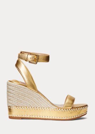 Guld Ralph Lauren Hilarie metallisk läder Espadrille för kvinnor