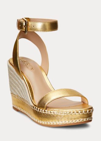 Guld Ralph Lauren Hilarie metallisk läder Espadrille för kvinnor