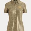 Guld Ralph Lauren Pikétröja med folietryck för kvinnor Guld Ralph Lauren Pikétröja med folietryck för kvinnor