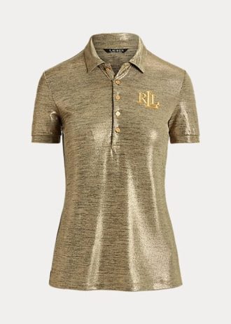 Guld Ralph Lauren Pikétröja med folietryck för kvinnor