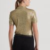 Guld Ralph Lauren Pikétröja med folietryck för kvinnor Guld Ralph Lauren Pikétröja med folietryck för kvinnor