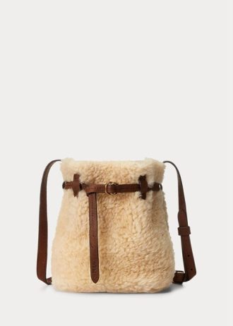 Honey/Cream Ralph Lauren Shearling Mini Bellport Bucket Bags för kvinnor